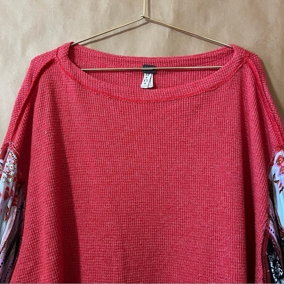 Free People | Blossom Thermal Oversized Popover Top Balloon Sleeves Red Size XS - Picture 4 of 13